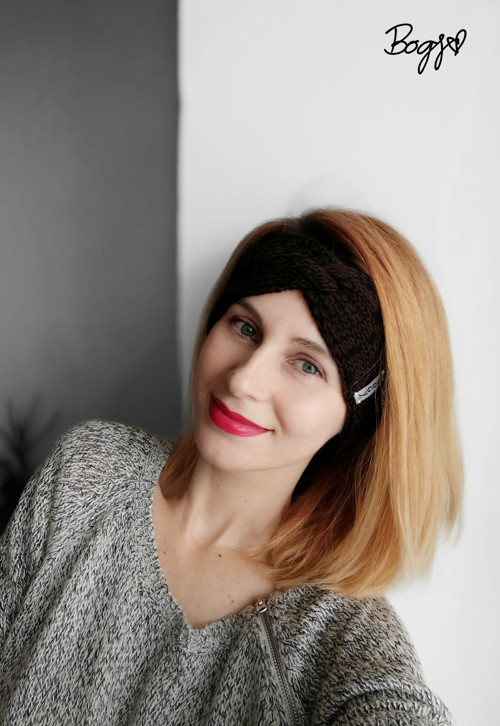 Úzká dvouvrstvá čelenka na mlýnku, černohnědá — foto 6