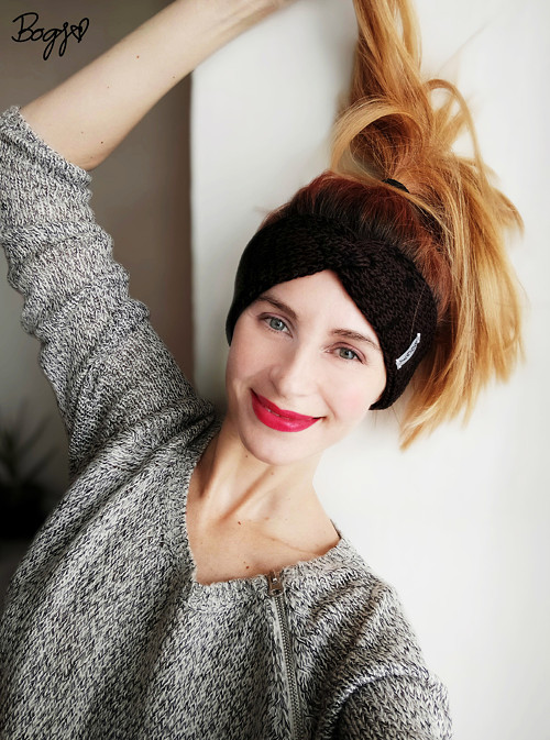 Úzká dvouvrstvá čelenka na mlýnku, černohnědá — foto 4