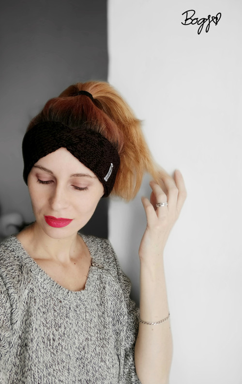 Úzká dvouvrstvá čelenka na mlýnku, černohnědá — foto 5
