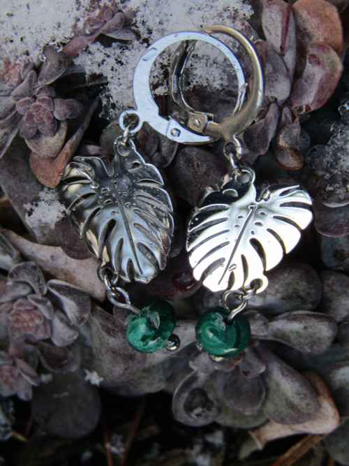 Náušnice malachitová monstera — foto 2