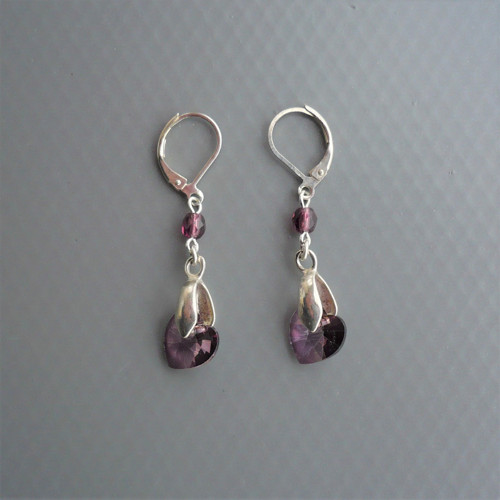 Fialové Swarovski srdce - náušnice — foto 3
