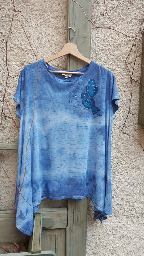 Jarní ptáčci, batika a malba, vel.XL — foto 3