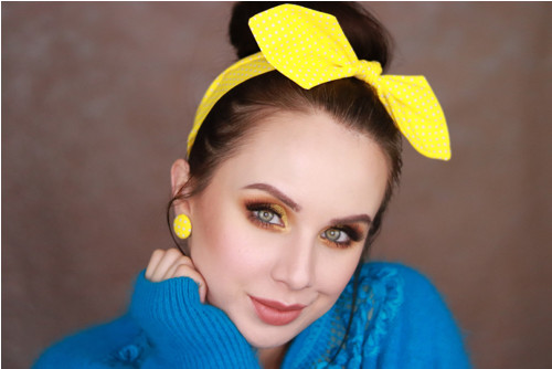 Bodkovaná Pin Up čelenka (žltá/biele bodky) — foto 3