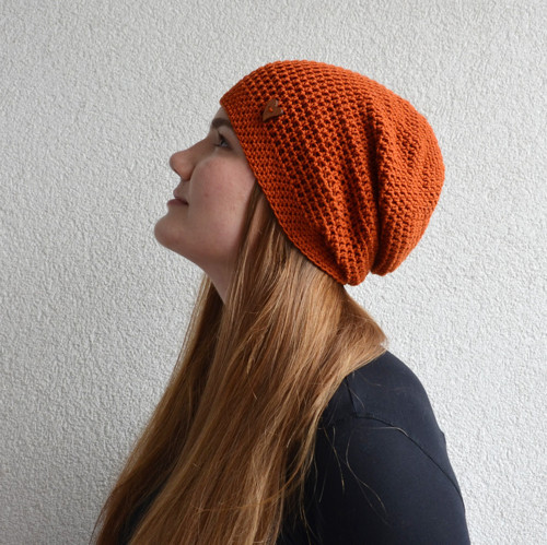Rezavá háčkovaná hučka, merino + bavlna — foto 3