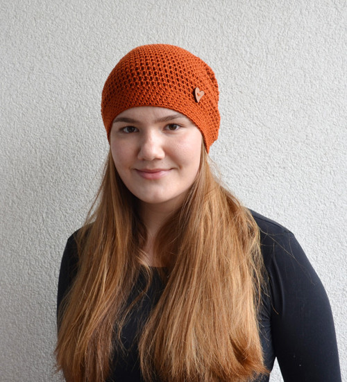 Rezavá háčkovaná hučka, merino + bavlna — foto 2