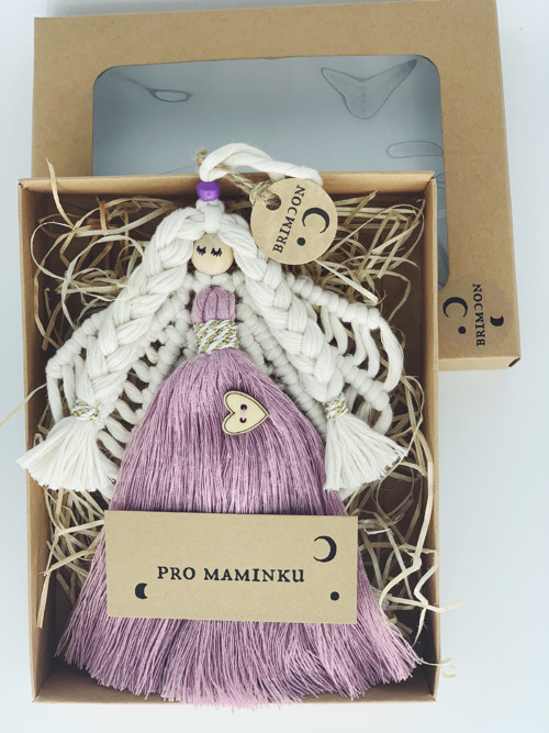Andílek pro maminku macramé růžový 18cm — foto 2