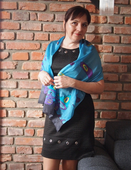 Houbičky! - hedvábná šála 160x45cm — foto 2