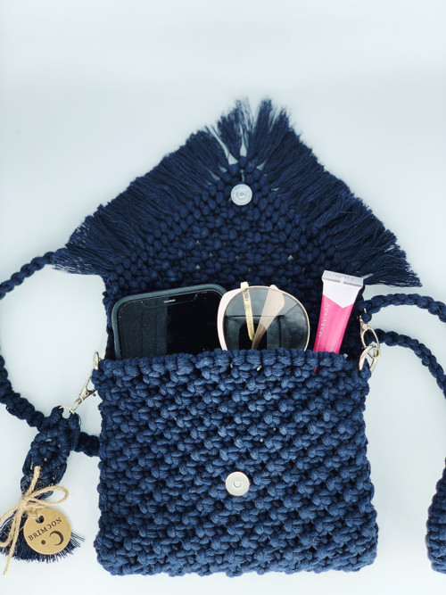 Kabelka crossbody macramé modrá — foto 3