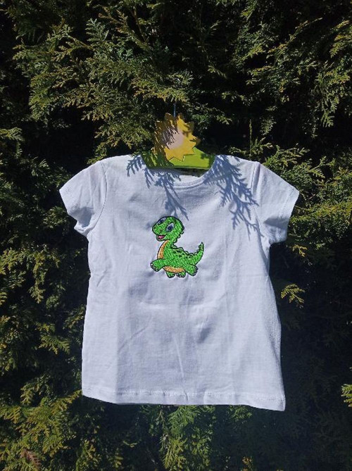 Tričko s výšivkou - zelený dino — foto 3