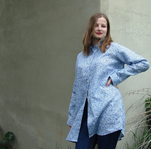Lněná košile OVERSIZE MODROBÍLÝ DEN — foto 4