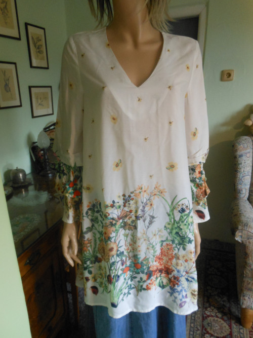 Boho tunika s květy, vel.S/M — foto 2