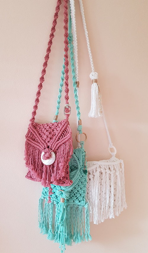 Boho autorská macramé kabelka růžová — foto 6