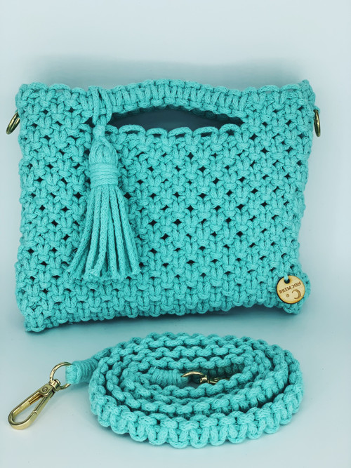 Kabelka crossbody macramé tyrkysová — foto 2