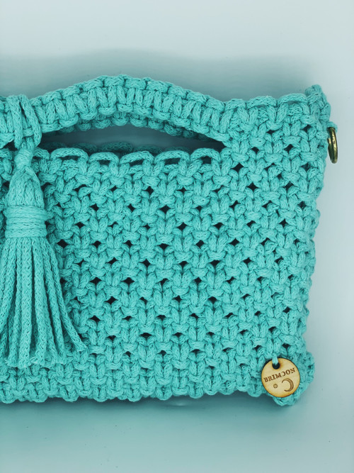 Kabelka crossbody macramé tyrkysová — foto 3