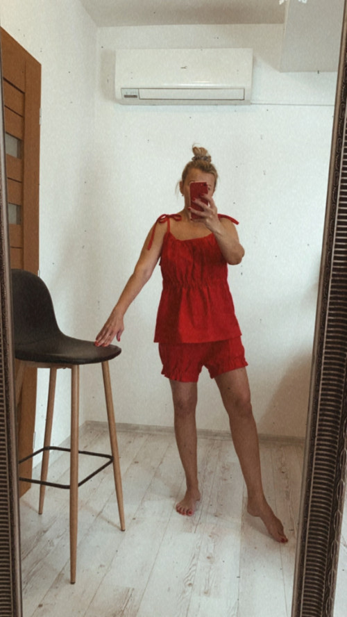 Ľanový SET -TOPíK + GAťuše /červené/ — foto 3