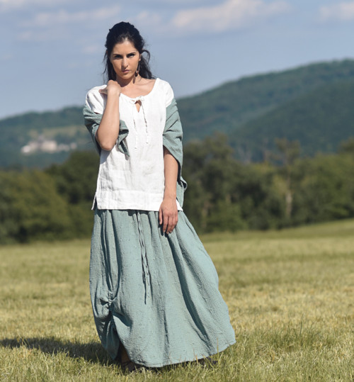 Lněná halenka bílá s vázačkou — foto 3