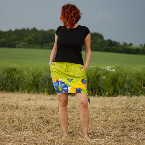 Sukně mini zelená velké květy — foto 6