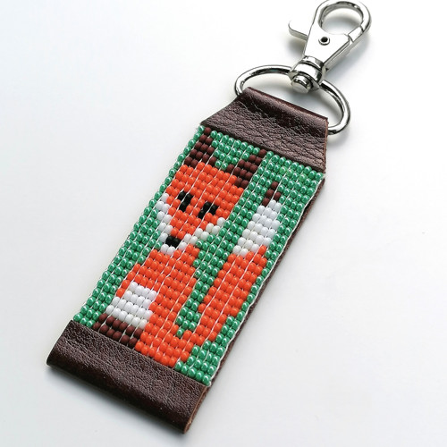 Red Fox-Leather Beaded Keychain — foto 3