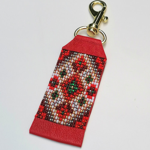 Native American-Red Leather Beaded Keychain — foto 3