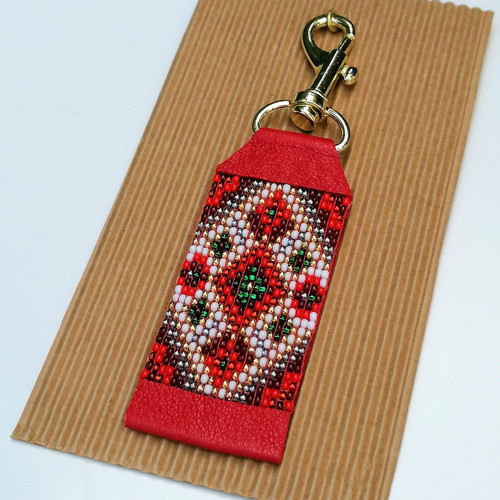 Native American-Red Leather Beaded Keychain — foto 2