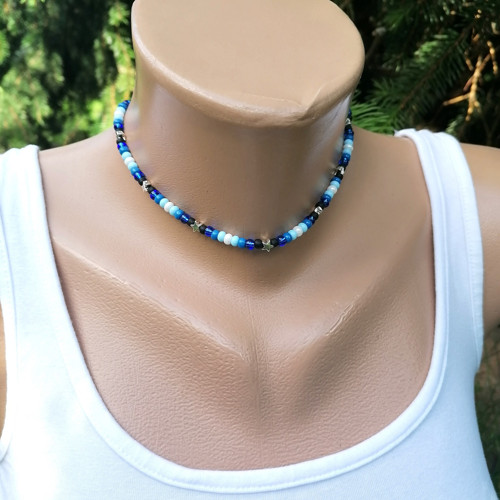 Star Beaded Choker Necklace Blue — foto 3