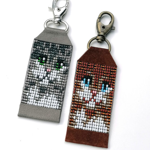 Tabby Cat/Kitten-Leather Beaded Keychain — foto 2