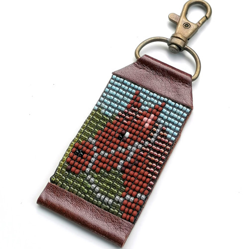 Brown Horse-Leather Beaded Keychain — foto 2