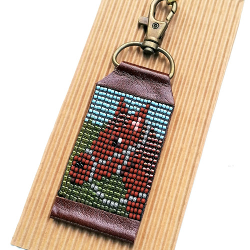 Brown Horse-Leather Beaded Keychain — foto 4