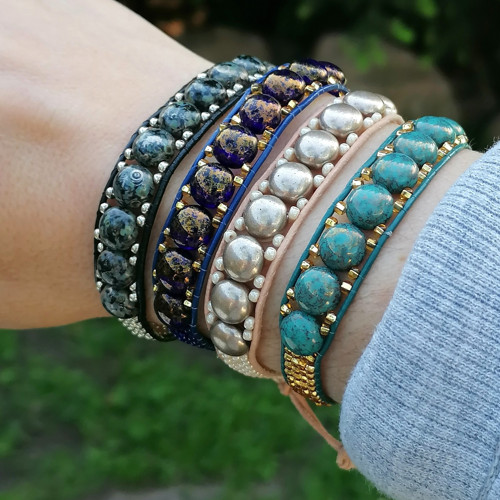 Cabochon Leather Wrap Beaded Bracelet — foto 4