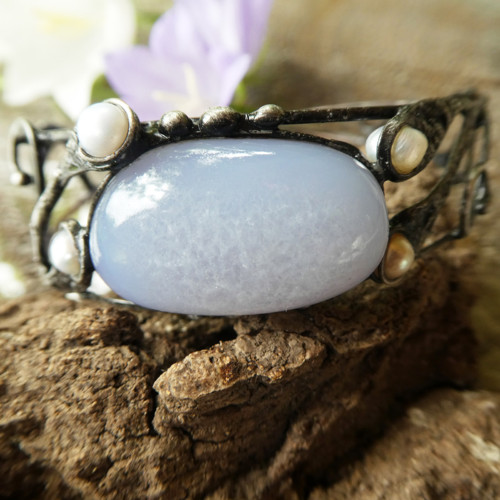 Náramek - chalcedon, říční perly — foto 5