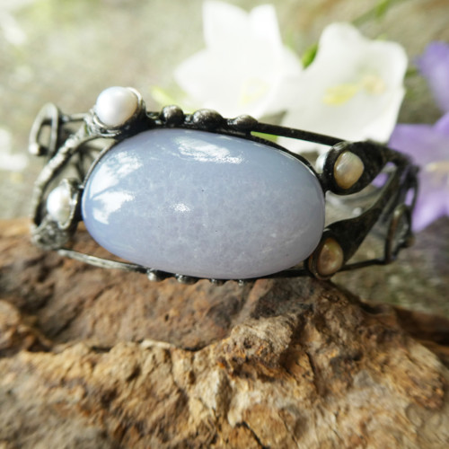 Náramek - chalcedon, říční perly — foto 3