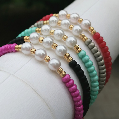 White Pearl&Seed Beads Single Strand Bracelet — foto 4