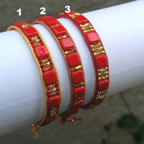 Red Tile Beads-Leather Wrap Bracelet — foto 2