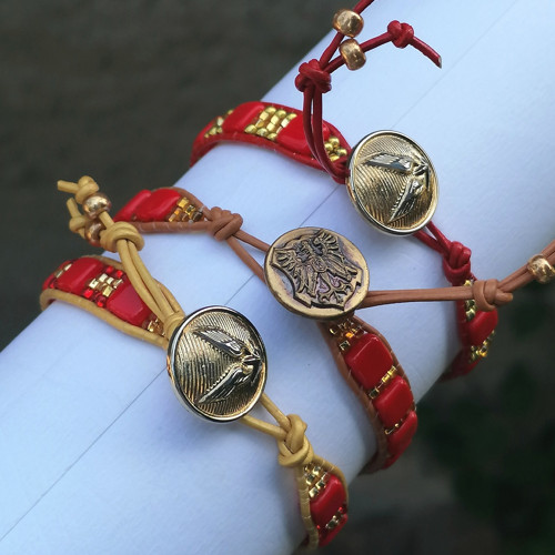 Red Tile Beads-Leather Wrap Bracelet — foto 3