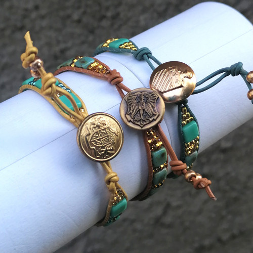 Turquoise Tile Beads-Leather Wrap Bracelet — foto 3