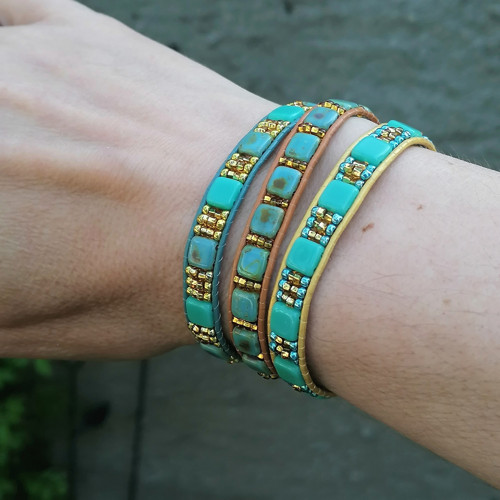 Turquoise Tile Beads-Leather Wrap Bracelet — foto 4