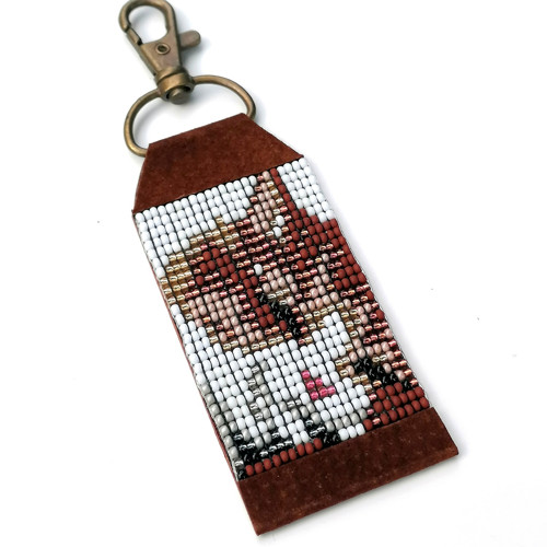 Orange Tabby Cat-Leather Beaded Keychain — foto 2