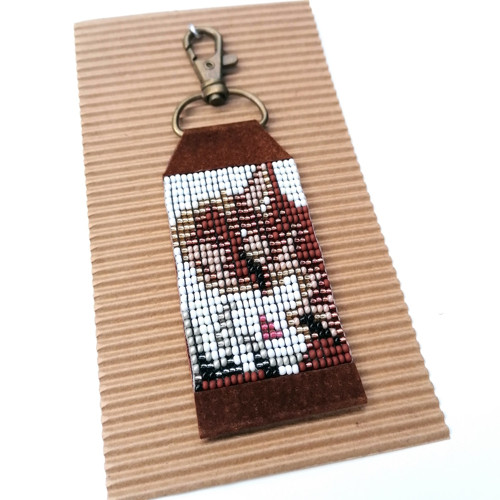 Orange Tabby Cat-Leather Beaded Keychain — foto 4