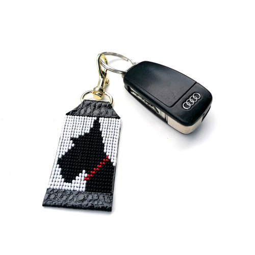 Black Schnauzer Dog-Leather Beaded Keychain — foto 2