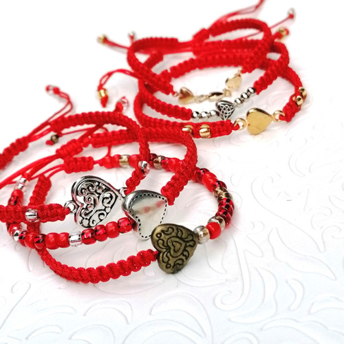 Heart Charm-Red Macrame Bracelet — foto 5