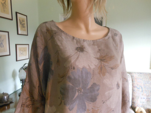 Boho lněná tunika s květy, vel.UNi — foto 3