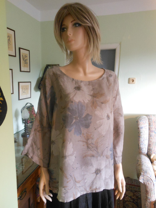 Boho lněná tunika s květy, vel.UNi — foto 2