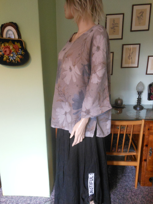 Boho lněná tunika s květy, vel.UNi — foto 4