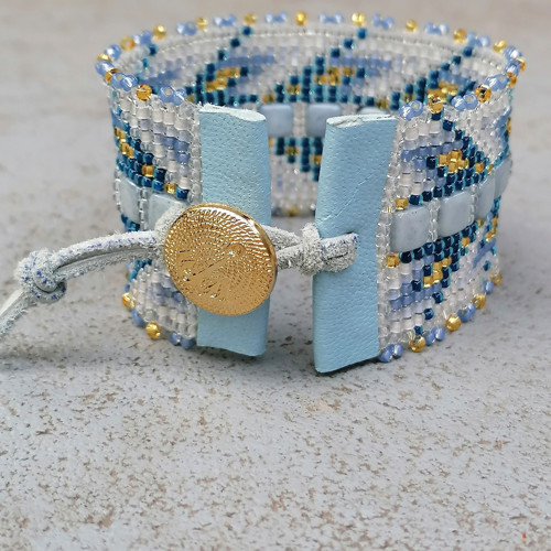 Ice Blue-Boho Beaded Cuff Bracelet — foto 3