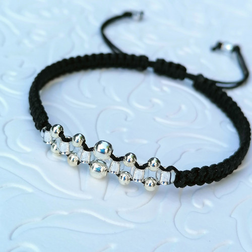 Silver Balls-Black Macrame Bracelet — foto 2