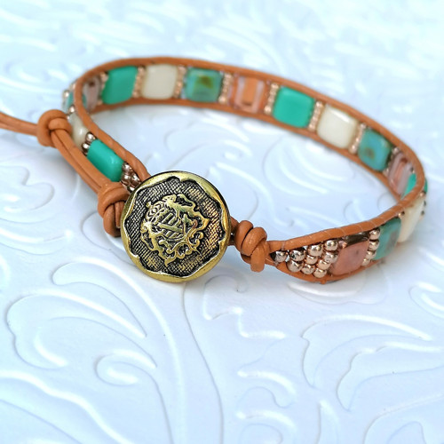 Turquoise Tile Beads-Boho Leather Wrap Bracelet — foto 3