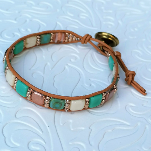 Turquoise Tile Beads-Boho Leather Wrap Bracelet — foto 2