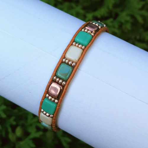 Turquoise Tile Beads-Boho Leather Wrap Bracelet — foto 4