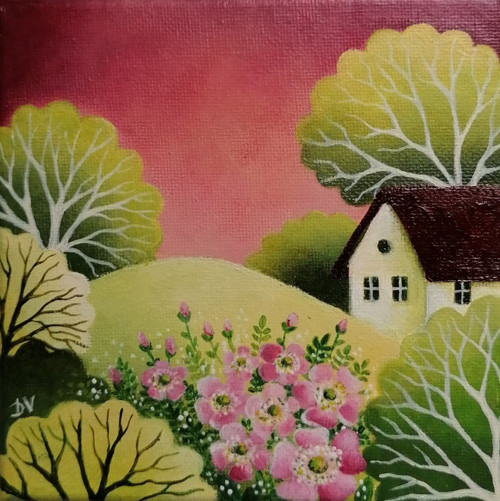 S růžovým keřem (15x15cm) — foto 4