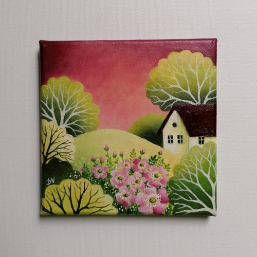 S růžovým keřem (15x15cm) — foto 2